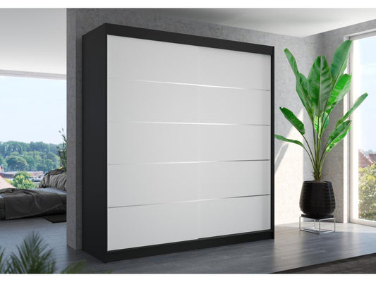 Armoire chambre adulte noir et blanc 2 portes coulissantes Meublori 200cm