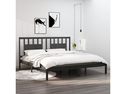 Cadre de lit sans matelas gris bois massif 200x200 cm