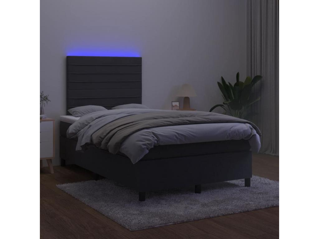 Sommier à Meublori de lit avec matelas LED Noir 120x200cm Velours