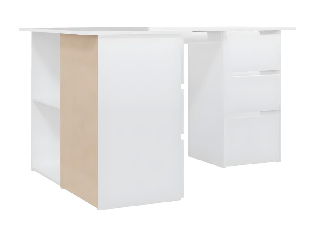 Bureau d'angle Blanc brillant 145x100x76 cm Aggloméré