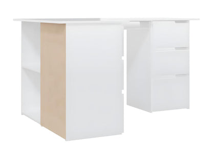 Bureau d'angle Blanc brillant 145x100x76 cm Aggloméré