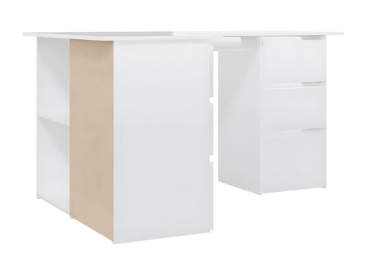 Bureau d'angle Blanc brillant 145x100x76 cm Aggloméré