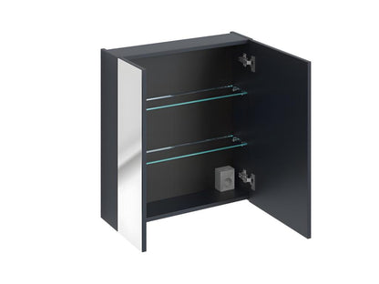 Armoire de salle de bain avec miroir murale - Bleu indigo - L80-H65-P17 - Meublori