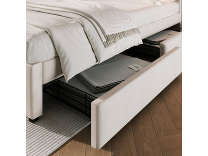 Lit double 160x200 cm avec 4 tiroirs et prise USB C - tête de lit réglable - beige TQKS57317