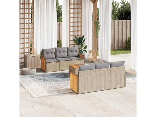 Salon de jardin avec coussins 7 pcs beige résine tressée