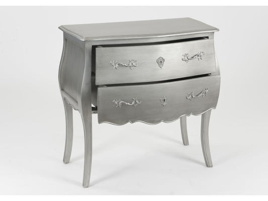 Commode argentée 2 tiroirs Meublori