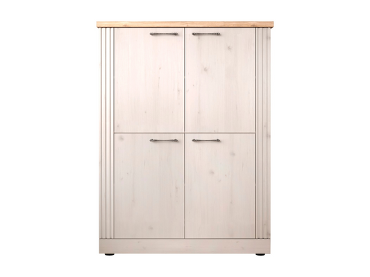 Buffet haut 4 portes décor chêne Meublori et blanc meringué H160 cm - COUNTRY