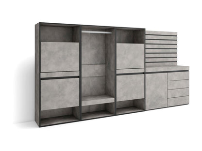 Meuble à Chaussures 287x35x145 cm Chambre à coucher pièce Vestiaire ouvert Commode Buffet Panneaux Muraux en Bois Ciment