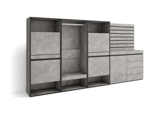 Meuble à Chaussures 287x35x145 cm Chambre à coucher pièce Vestiaire ouvert Commode Buffet Panneaux Muraux en Bois Ciment