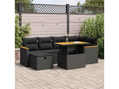 Salon de jardin 8 pcs avec coussins noir résine tressée