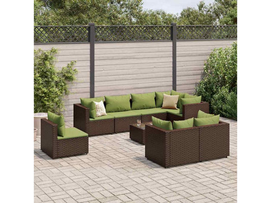 Salon de jardin avec coussins 9 pièces marron résine tressée