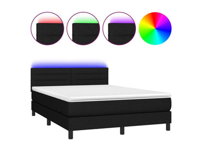 Sommier tapissier avec matelas et LED Noir 140x200 cm Tissu