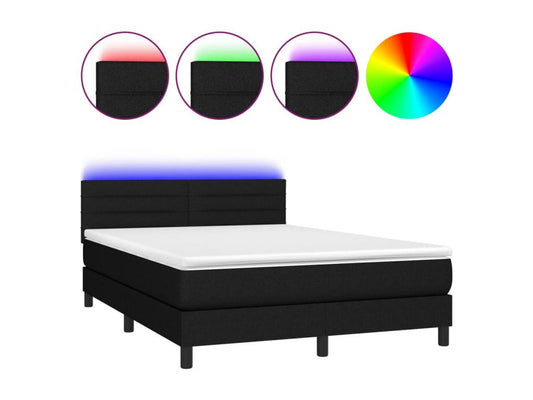 Sommier tapissier avec matelas et LED Noir 140x200 cm Tissu