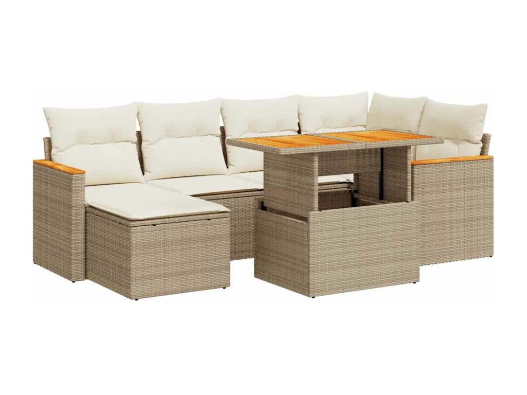 Salon de jardin avec coussins 7 pièces beige résine tressée Meublori