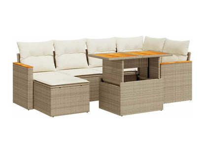 Salon de jardin avec coussins 7 pièces beige résine tressée Meublori