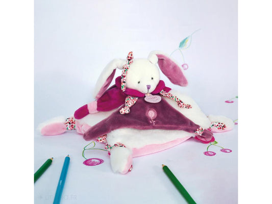 Doudou plat lapin 27 cm collection LAPIN CERISE rose