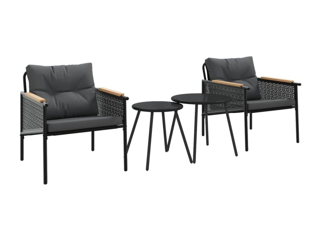 Ensemble de meubles de balcon 4 pièces avec coussins acier noir