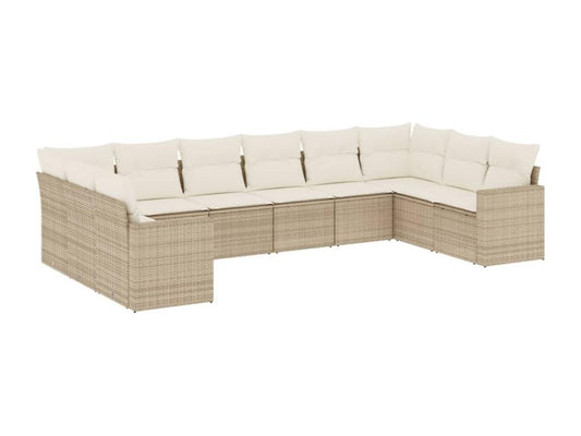 Salon de jardin avec coussins 10 pcs beige résine tressée