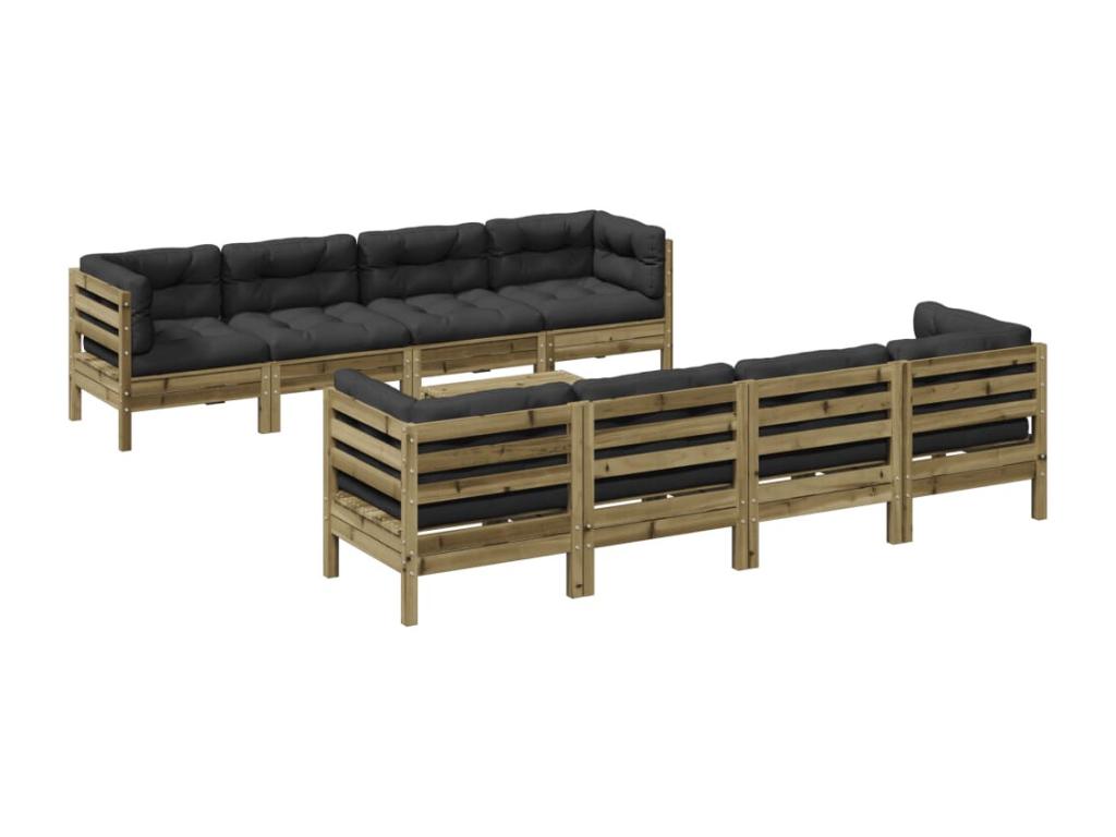Salon de jardin 9 pièces avec coussins bois de pin imprégné MTDD92125