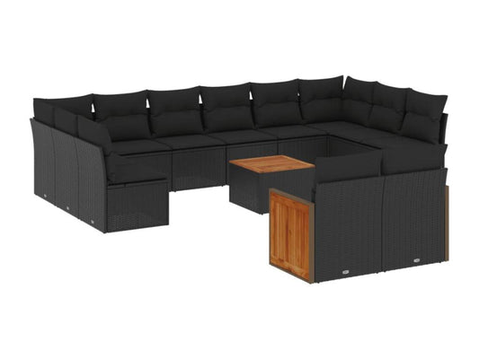 Salon de jardin avec coussins 13 pcs noir résine tressée YLST02501