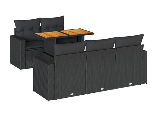 Salon de jardin 6 pièces avec coussins noir résine tressée