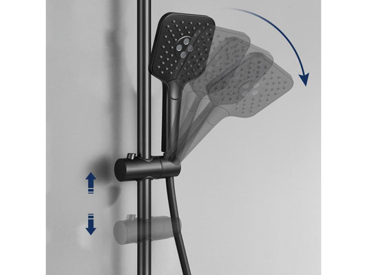Meublori max Colonne de Douche 38 C Thermostatique Noir Etagères en Verre Trempé Douchette à Main 3 Types de Jets