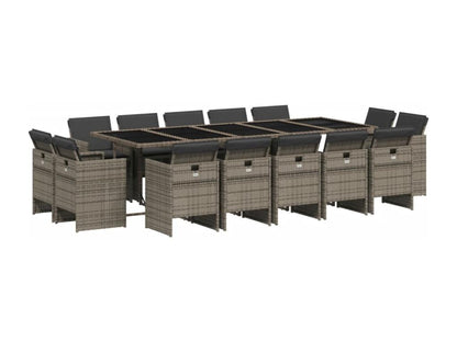 Ensemble à manger de jardin 15 pièces coussins gris résine tressée