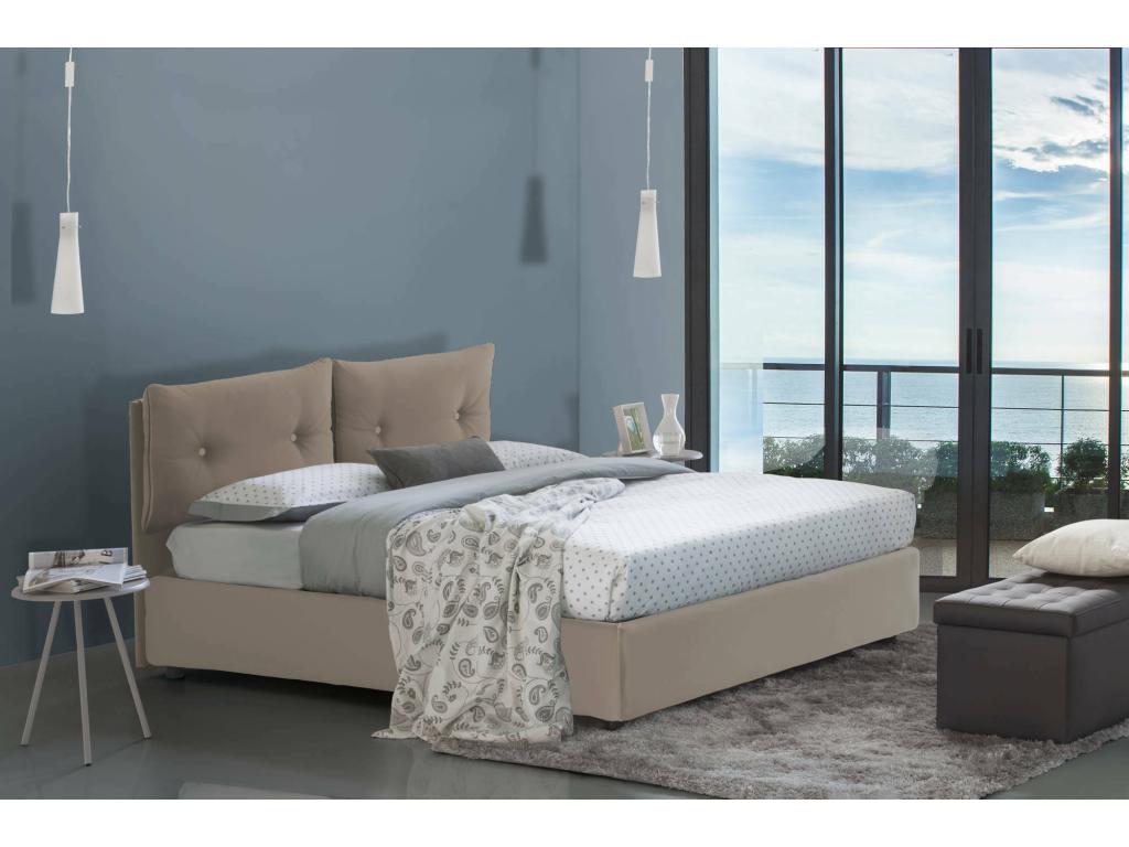 Lit double Meublori lit coffre avec revêtement en éco-cuir Made in Italy ouverture frontale adapté pour matelas 120x190 cm gris tourterelle