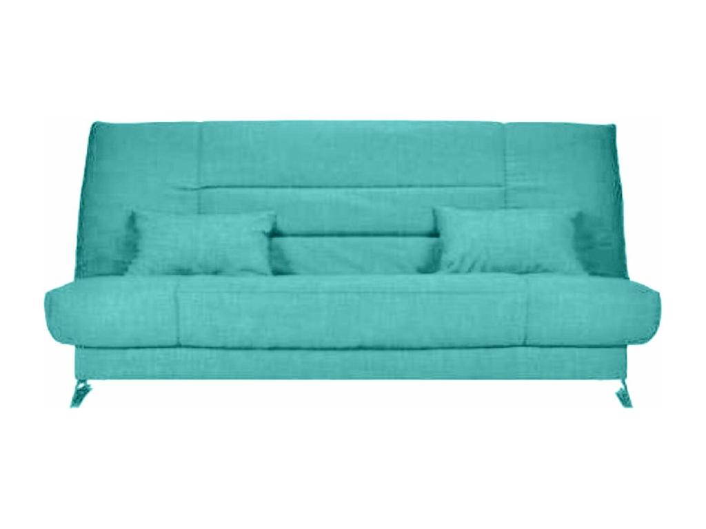 Banquette Meublori tissu 130x190 matelas Starflex 13cm avec rangement Malax-Couleur Bleu cyan