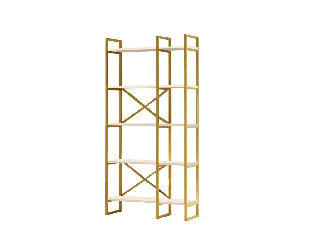 Bibliothèque Aquarius Etagère de bureau Porte-livre mobile Librairie 88x30h175 cm Blanc et Or