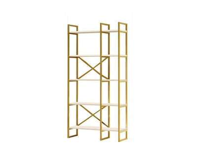 Bibliothèque Aquarius Etagère de bureau Porte-livre mobile Librairie 88x30h175 cm Blanc et Or