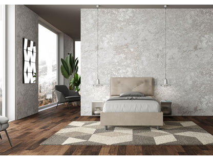 Lit 1 place et demi sans sommier rembourré 120x200 microfibre sable Meublori Large