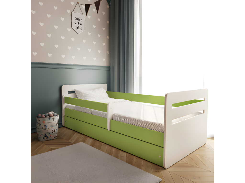 Lit Meublori vert avec tiroir sans matelas 180/80