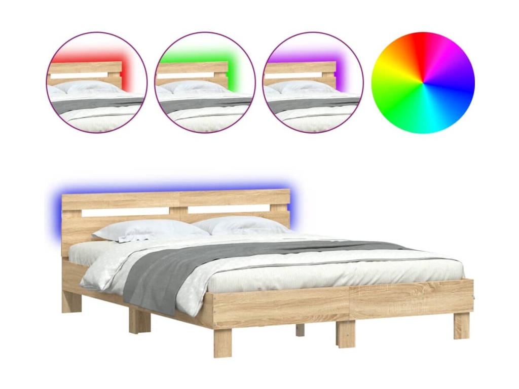 Cadre de lit avec LED sans matelas chêne Meublori 150x200 cm