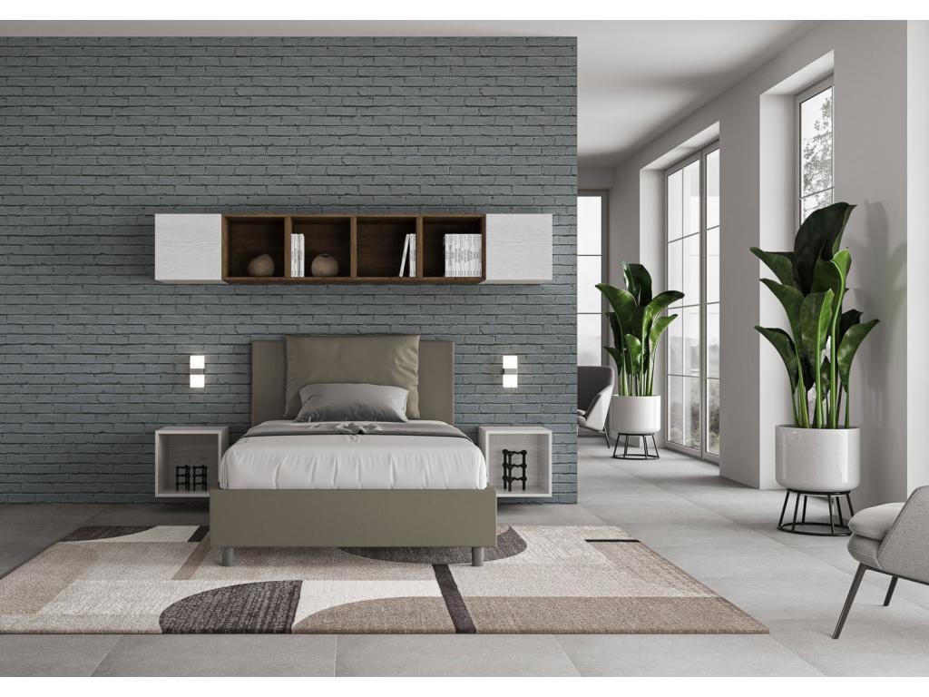 Lit 1 place et demi coffre rembourré 120x210 similicuir cappuccino Meublori