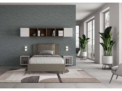 Lit 1 place et demi coffre rembourré 120x210 similicuir cappuccino Meublori