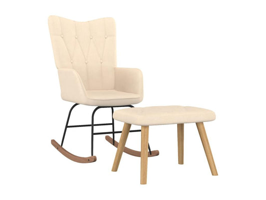 Chaise à bascule avec tabouret Crème Tissu
