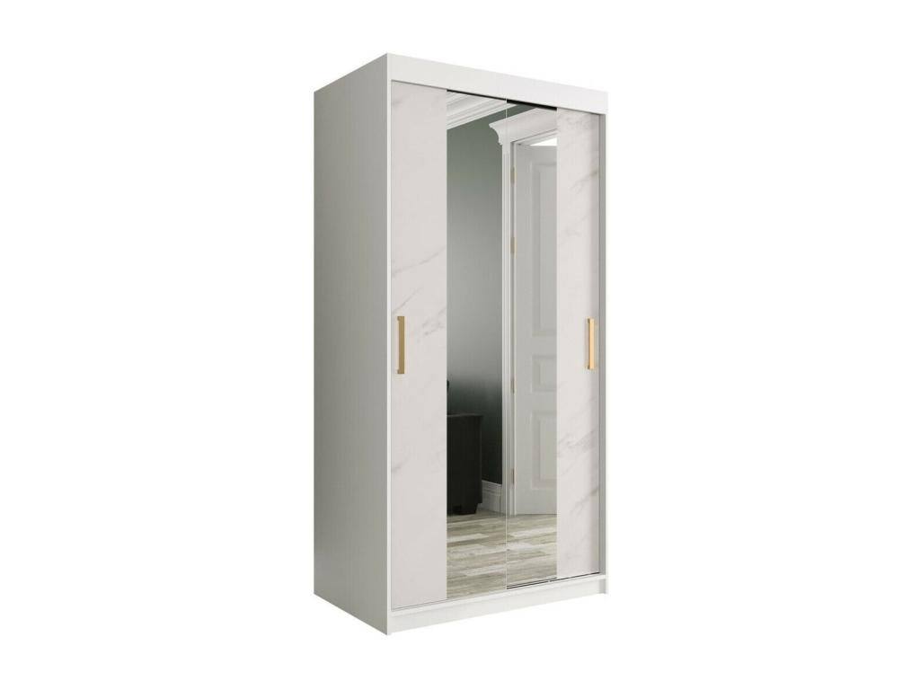 Armoire Laviecasa 252 Mat blanc - Marbre blanc 200x100x62cm Portes d'armoire Glissement KVZF80818