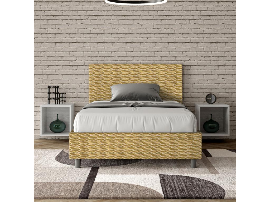Lit 1 place et demi avec sommier rembourré 120x190 tissu Meublori 3 jaune Meublori