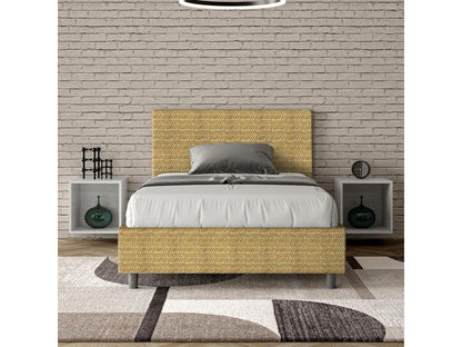 Lit 1 place et demi avec sommier rembourré 120x190 tissu Meublori 3 jaune Meublori