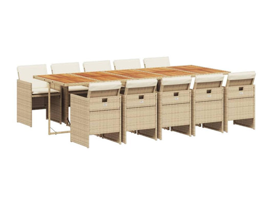 Ensemble à manger de jardin et coussins 11 pièces beige poly rotin