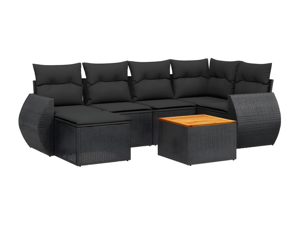 Salon de jardin 7 pcs avec coussins noir résine tressée BFMZ31159