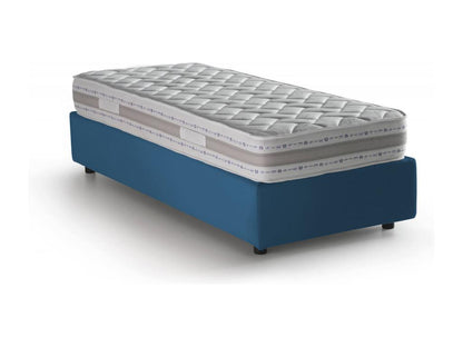 Lit simple Meublori Lit coffre avec revêtement en tissu Made in Italy Ouverture frontale adapté pour matelas 90x200 cm Bleu