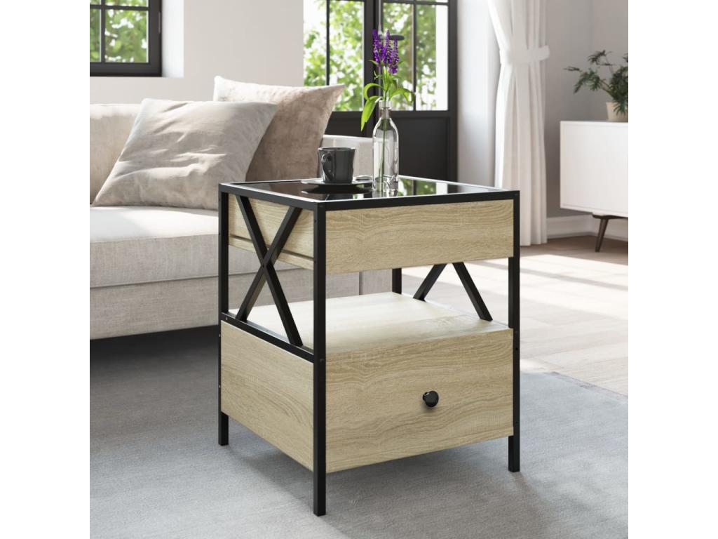 Table basse avec LED Meublori chêne Meublori 40x40x51 cm