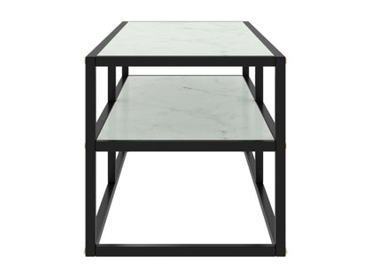 Meuble TV noir avec verre marbre blanc 100x40x40 cm