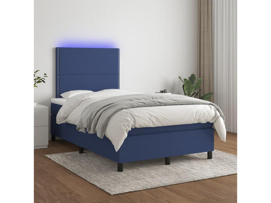 Sommier à Meublori de lit matelas et LED bleu 120x190 tissu