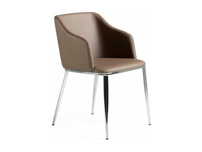 Chaise similicuir marron et pieds acier argent Meublori - Lot de 2-Couleur Meublori 75 Gris anthracite