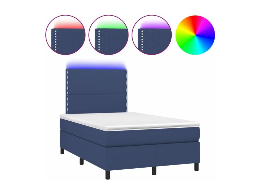Sommier à Meublori de lit matelas et LED bleu 120x190 tissu