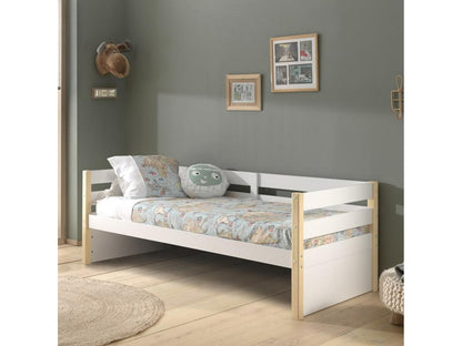 Meublori - Lit Banquette 90x200cm Blanc et Bois