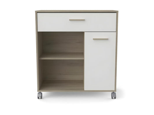 Meublori kitchen cabinet with 1 door and 1 drawer, Oak/White - Meublori - W 81 x D 39.5 x H 90 cm